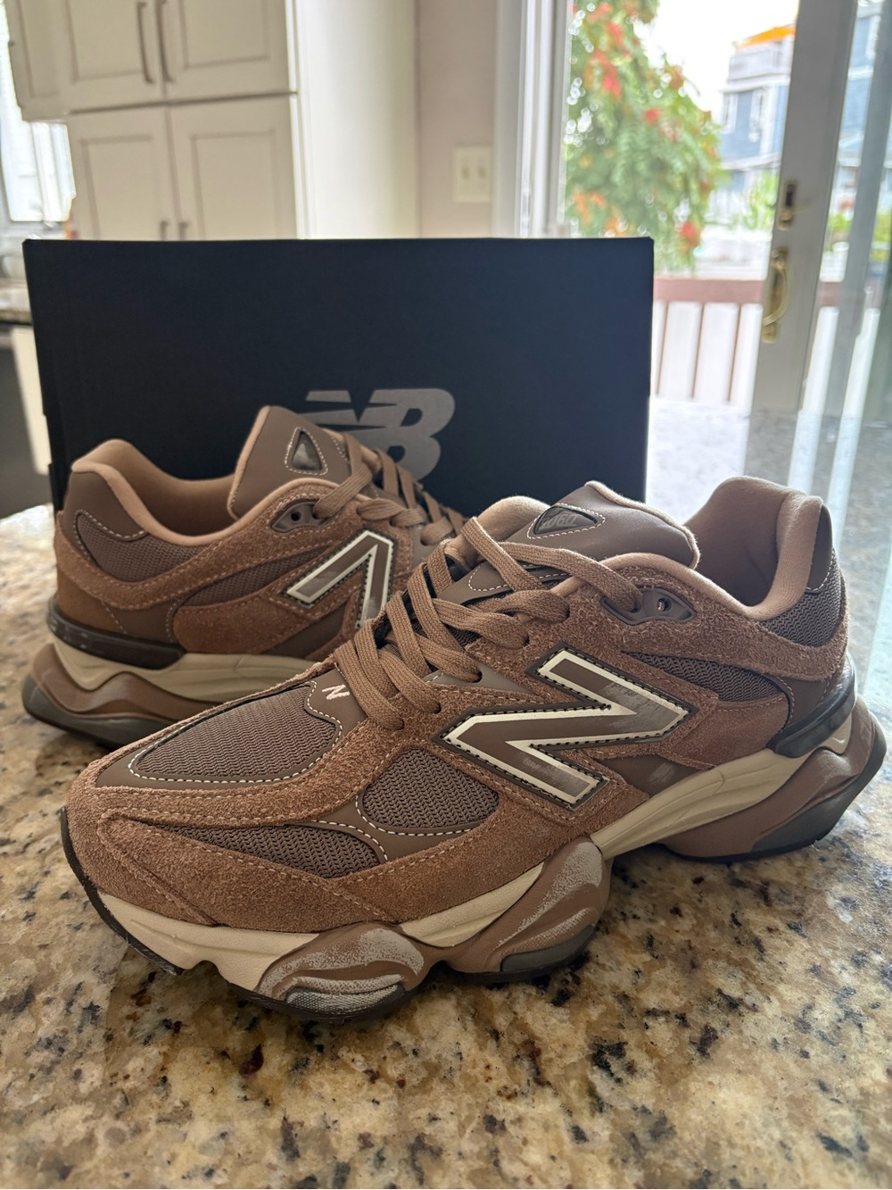 New Balance Men's Brown Suede Mesh Sneakers with Cream Accents